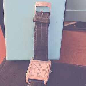 Tiffany & Co. Black Watch with Square Face and Leather Strap